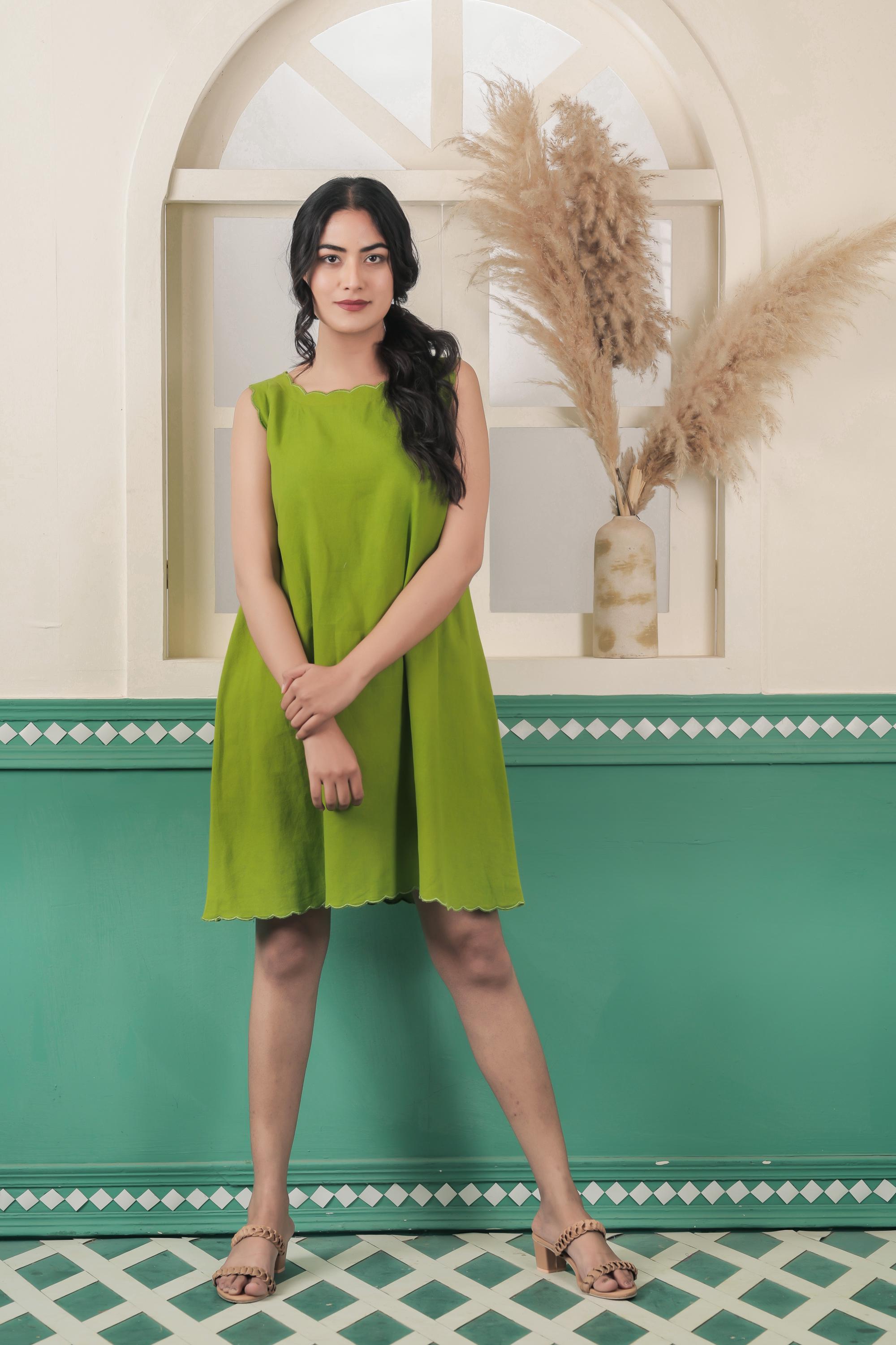 LINEN SCALLOPED MINI DRESS- WHITE – Shop Movida
