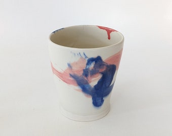 Pink and blue porcelain tumbler