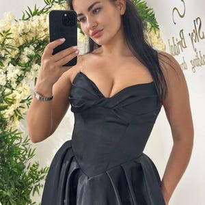 Black Princess Gown with Detachable Straps, Prom Dress with Corset and Full Skirt, Elegant Evening Dress, XS-M Fit, Graduation Dress