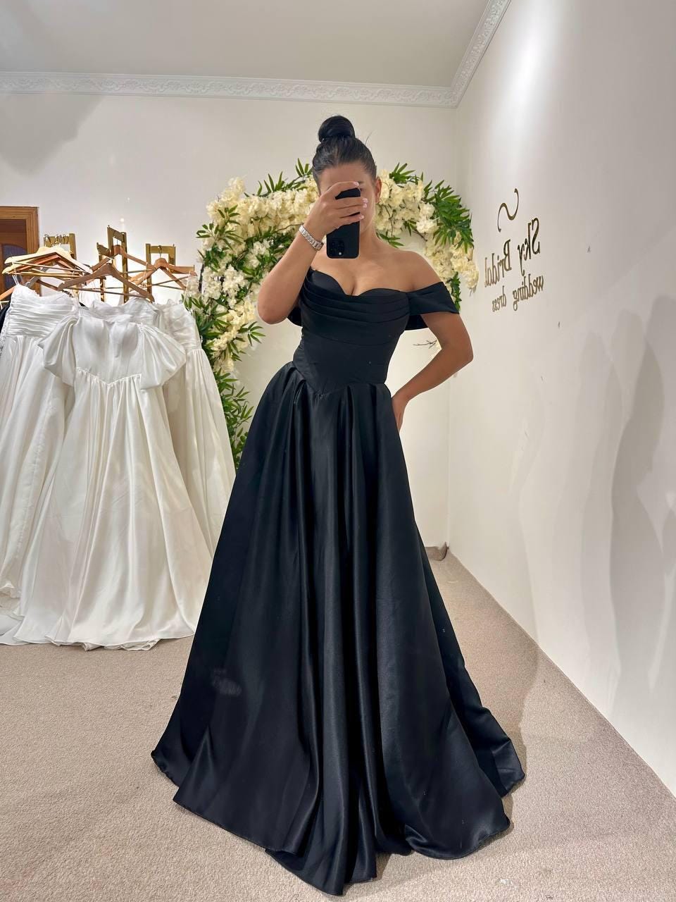 Off-Shoulder Long Corset Prom Dress with A-Line Skirt Black / XSmall