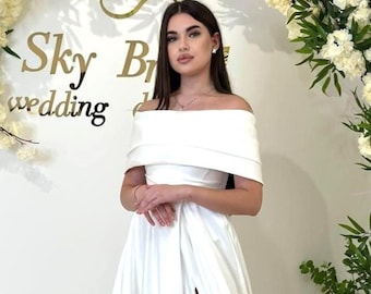 Satin Off Shoulder Brudklänning, Långärmad Brudklänning