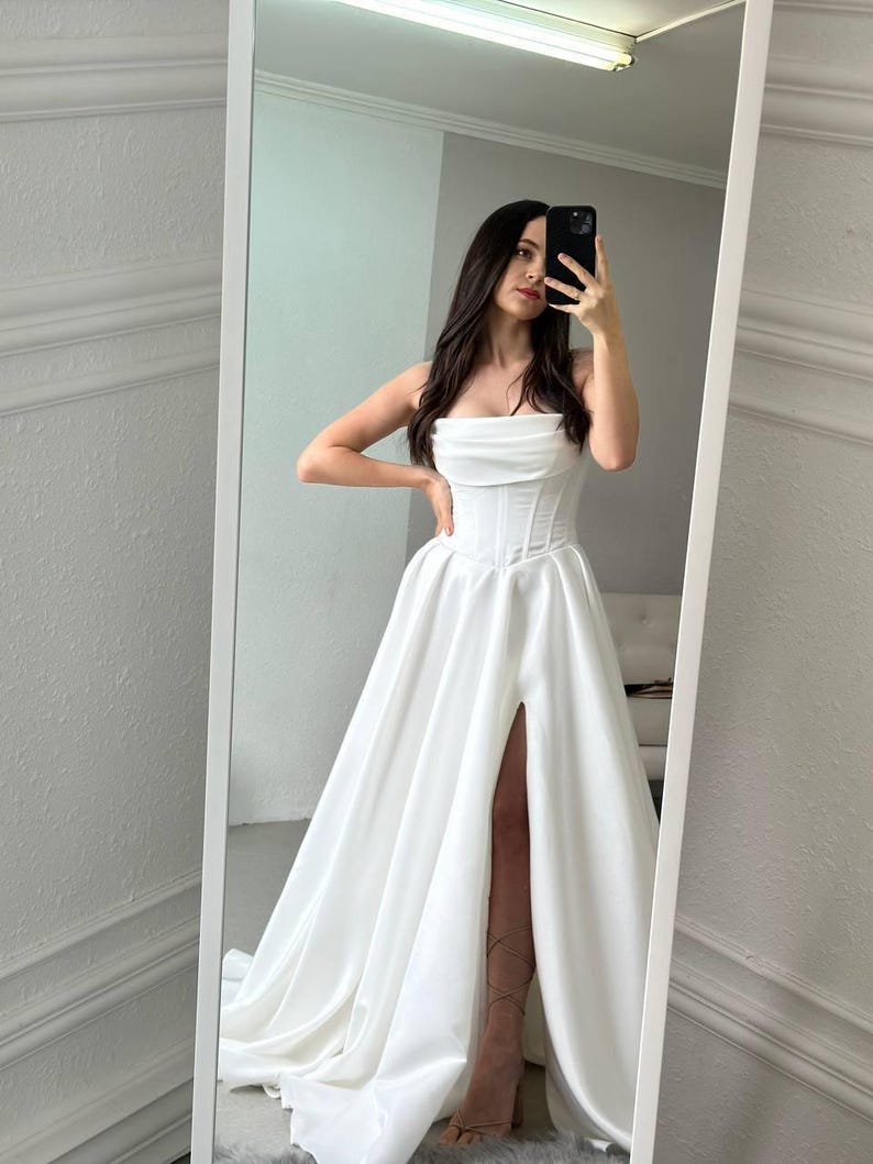 Lace-Up Back Corset-Inspired Satin A-Line Gown Papaya