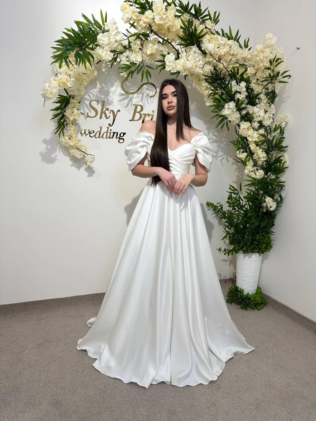 Corset Wedding Dress Silk Satin, Lace-up Bridal Gown, Off-the-shoulder ...
