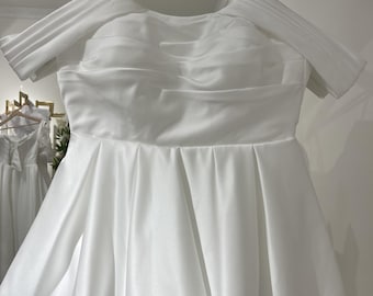Satijnen korset top bruids lijfje, off-shoulder bruiloft korset, vetersluiting achterkant gestructureerde bustier, minimalistische bruids apart