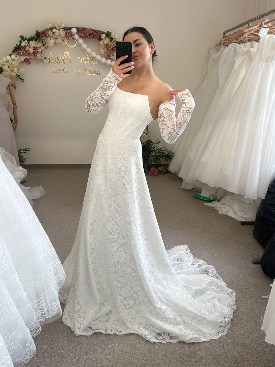 Off Shoulder Lace Wedding Dress With Long Sleeves, Elegant A Line ...