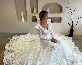 leafy lace wedding dress Strapless Mermaid Modern Wedding Dresses Leaf Lace Beach Wedding VW212 –  Viniodress
