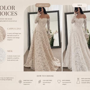 Lace V-Neck A-Line Wedding Dress, Long Sleeve Bridal Gown, Boho Outdoor Ceremony image 2