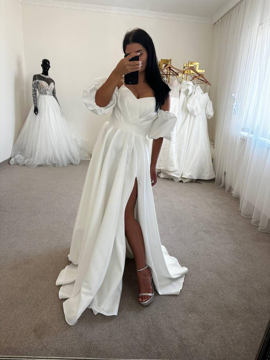 Boho Casual Silk Chiffon Slip Wedding Dress with Draping main image 1