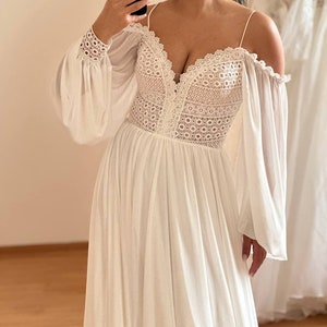 Boho Wedding Dress Chiffon Macrame, Elegant Bridal Gown, Minimalist Bride Dress, Bridesmaid Dress