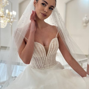 Ivory Satin Bridal Gown, Deep V Silk Dress, Front Slit Wedding Attire, Elegant Yet Minimalistic