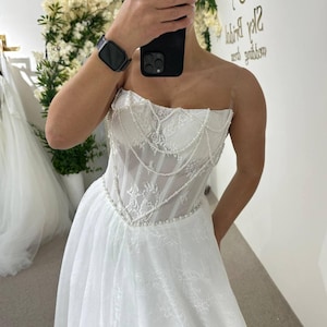 Vestido corsé de satén real, vestido de noche con espalda de cordones, vestido plisado bordado a mano, ropa formal