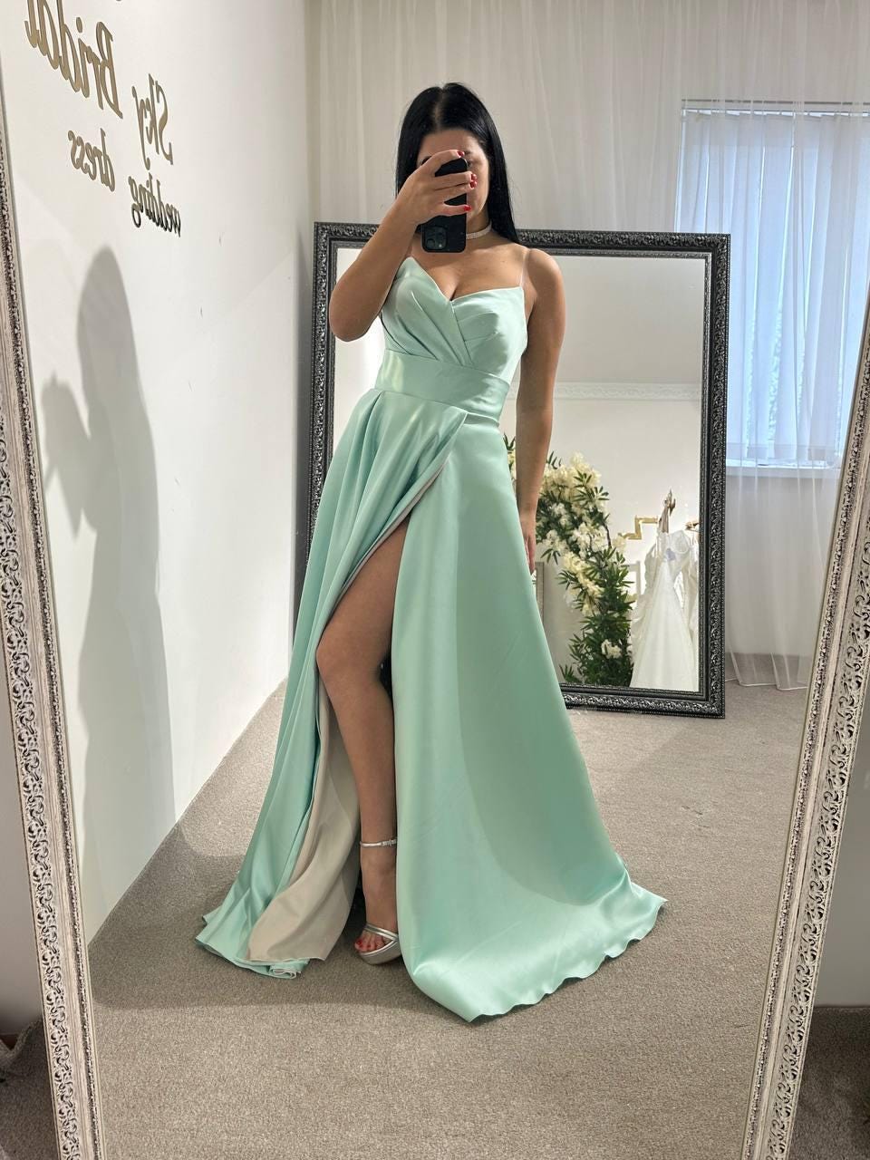 formal dresses mint green Mint Pleated Chiffon V-neck Floor Length Modest Bridesmaid Prom Dress