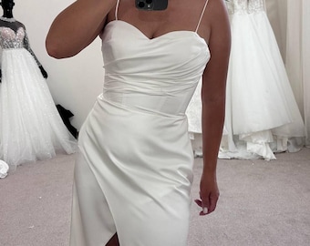 Romantic Satin Wedding Dress, Spaghetti Strap Bridal Gown