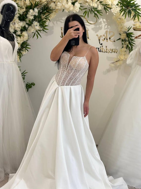 wedding dress with black beading HALTER TOP CRYSTAL BEADED FITTED DRESS BY LADIVINE C173 – Bridal Hive main image 0