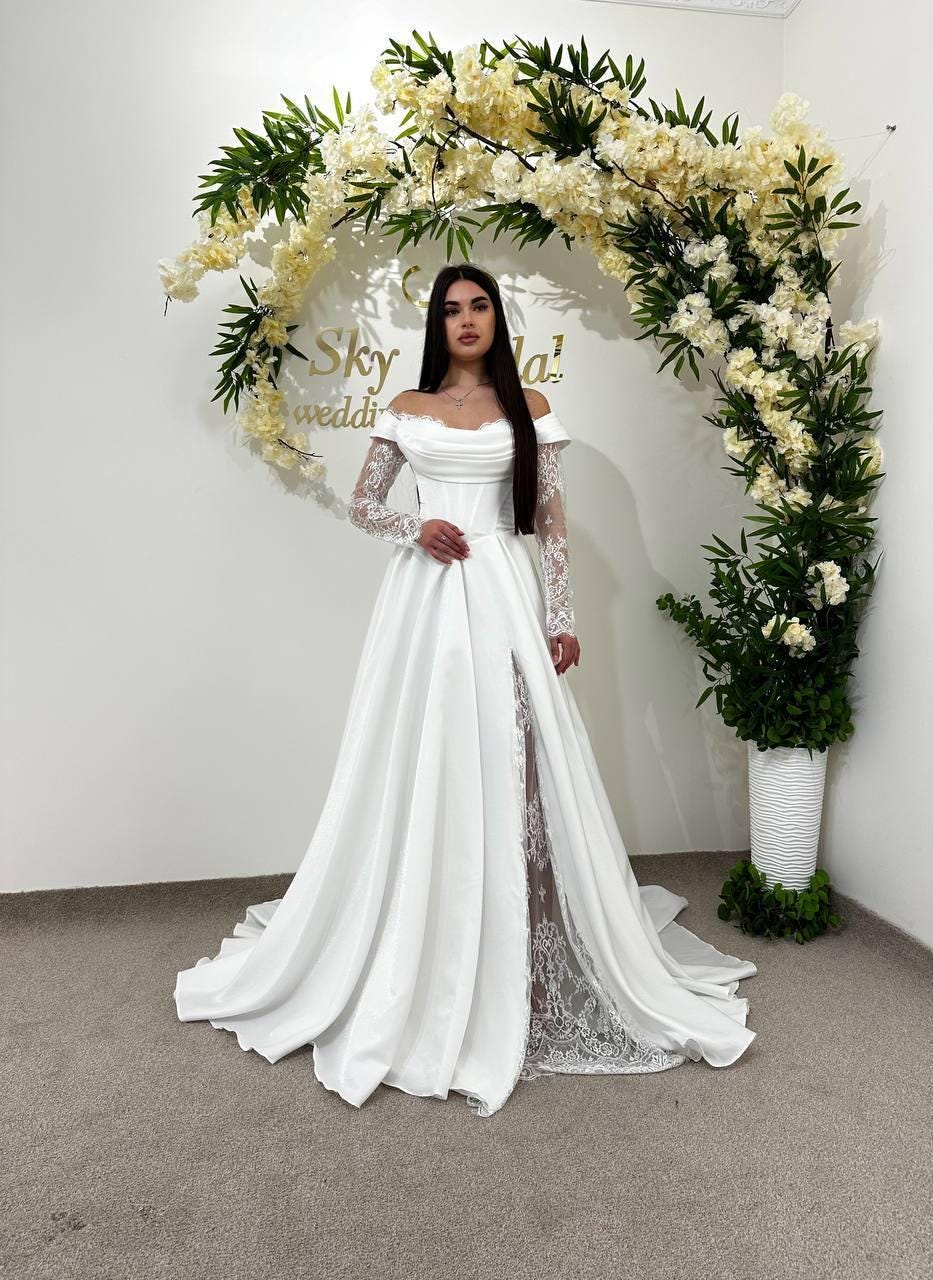 corset off the shoulder wedding dress Callista Off The Shoulder Lace Wedding Dress