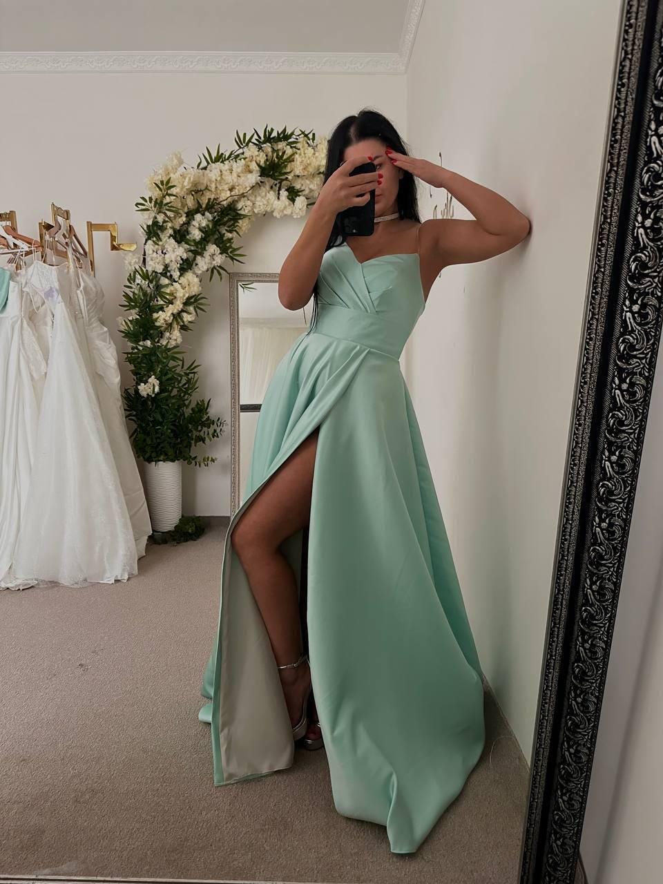 mint green elegant dresses Satin Mint Green Cocktail Midi Dress
