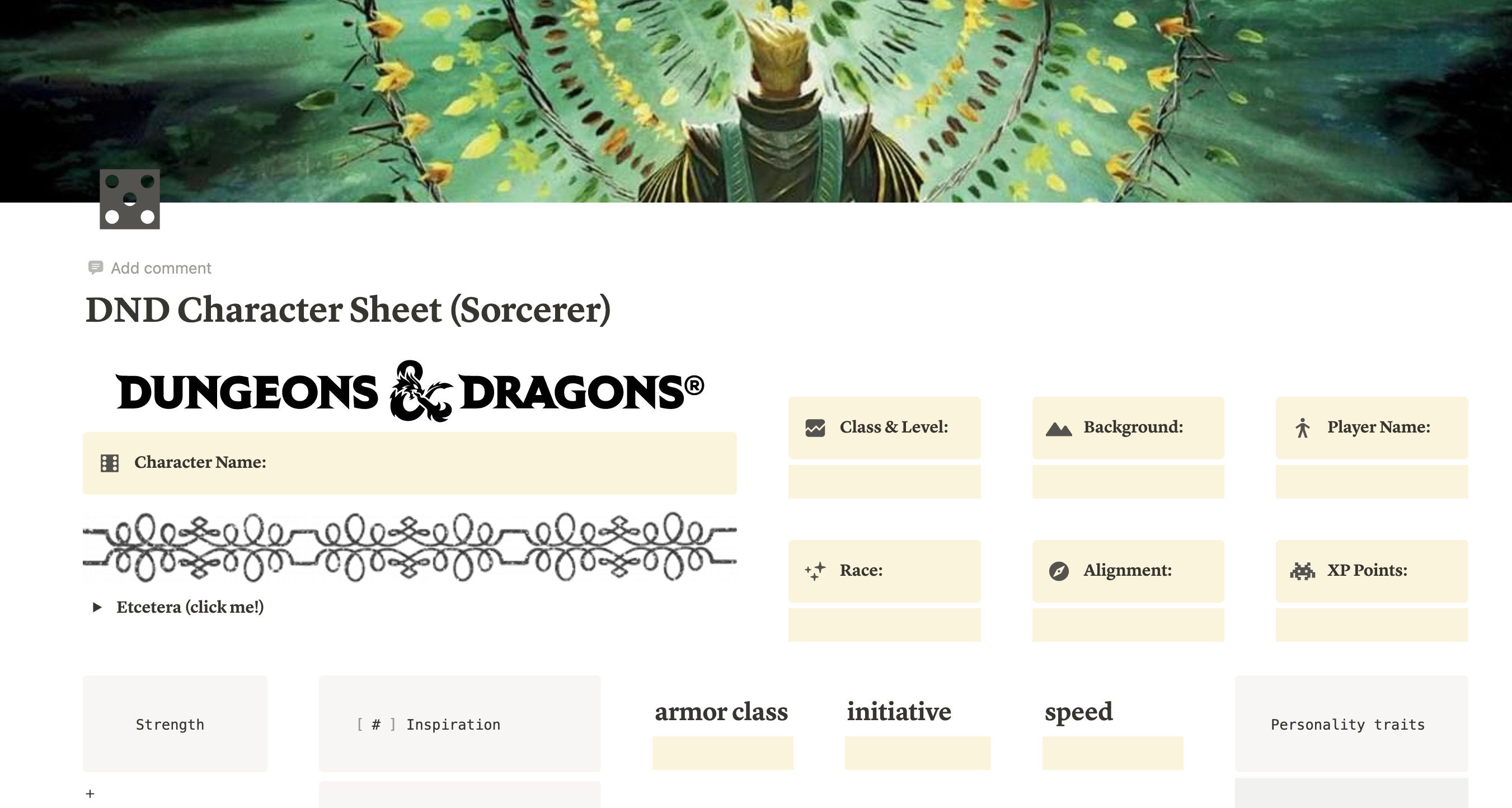 Sorcerer DND Character Sheet notion Template, Dungeons & Dragons Sorcerer DND Character Sheet notion Template, Dungeons & Dragons