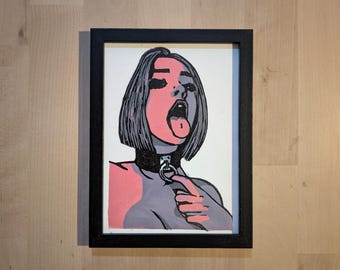 Grabado en linóleo "Good Girl Reduction" / Impresión artística subida de tono de 5 capas / Edición limitada de 6 / Impreso a mano