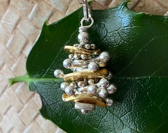 Karen Hill Tribe Earrings, Christmas Tree Holiday Earrings, Unique OOAK, Christmas in July Earrings, 97% Pure Silver Earrings