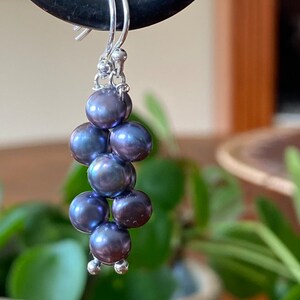 Peacock Button Pearl Earrings, Purple Grape Earrings, Button Pearls, Purple Pearls, Sterling Silver Ear Wires