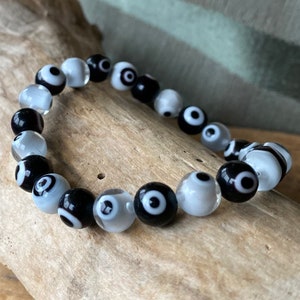 Evil Eye Bracelet, Black and White, Evil Eye Bracelet, Christmas Bracelet, Unique Gift Under 20
