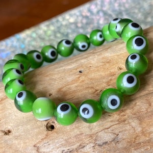 Evil Eye Bracelet, Grass Green Evil Eye Bracelet, Great Christmas Bracelet Gift, Green Black White Bracelet