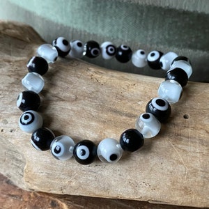 Evil Eye Bracelet, Black and White, Evil Eye Bracelet, Christmas Bracelet, Unique Gift Under 20