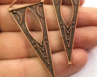 Pendientes largos chapados en cobre, espectaculares, joyería de cobre, pendientes llamativos, pendientes de cobre envejecido, largos y geométricos.