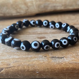 Black Evil Eye Bracelet, Evil Eye Jewelry, Black Bracelet, Black and White Bracelet