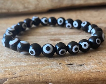 Black Evil Eye Bracelet, Evil Eye Jewelry, Black Bracelet, Black and White Bracelet