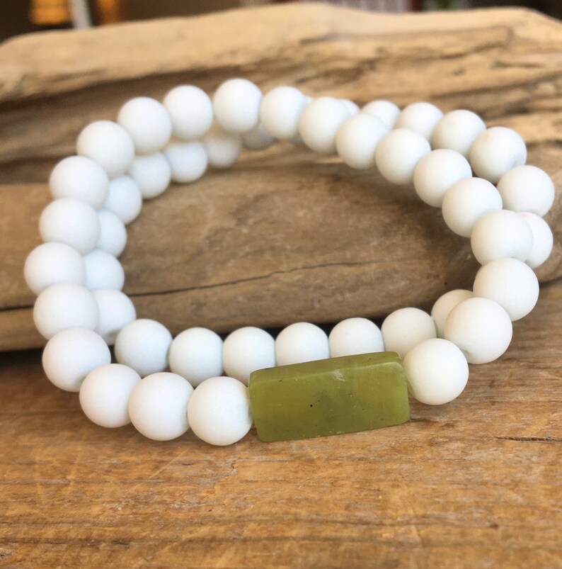 White Rubberized Beads Summery Bracelet Simple Understated | Etsy