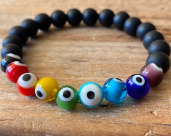 Evil Eye Bracelet, Rainbow Evil Eye Bracelet, Christmas Bracelet, Under 25 Black Bracelet