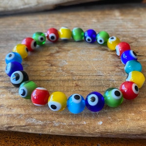 Evil Eye Bracelet, Rainbow Evil Eye Bracelet, Multi-Colored Christmas Bracelet, Colorful Bracelet