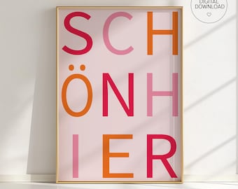 Nice Here Poster: Colorful Typography Wall Art in Pink, Orange & Rose, Kids Room, Teen Girl Bedroom Decor, Modern Quote Print, Gift Idea