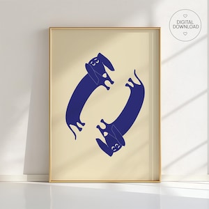 Blue Dachshund Art Print, Dog Wall Art, Sausage Dog Illustration, Minimalist Pet Decor, Whimsical Weiner Dog Poster, All Colors Available
