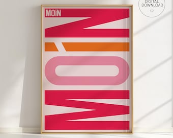 Hallo Poster – Wanddecoratie in Rood en Roze – Dopamine Decor – Cadeau Idee – Moderne Wandkunst – Typografie Print