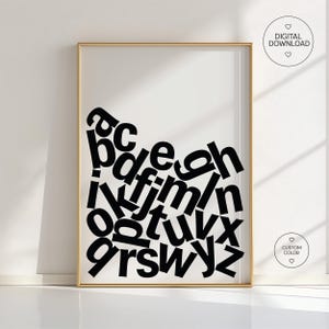 ABC Poster Druck in Schwarz-Weiß, Lernposter Kinderzimmer, Alphabet Wandbild, Modernes Typografie Design, Geschenk für Lehrer & Schule