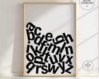 Minimalist ABC Poster Digital Download, Black Letters on White, Alphabet Wall Art for Kids, Nursery Decor, Teacher Gift, Educational Print