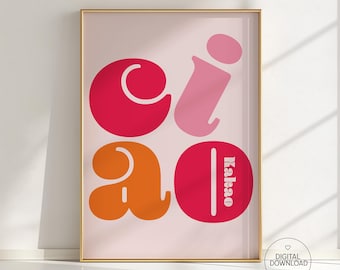 Ciao Kakao Poster, Funny Typography Print, Minimalist Kitchen Wall Art