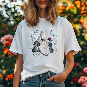 Knightcore princess shirt, castlecore medieval tshirt, Floral princess tee, castle art fantasy shirt, rose lovers shirt,
