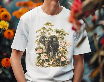 Vintage Elephant and flowers TShirt, Cottagecore elpehant Tee, retro elephant unisex tee, elephant tshirt, Gift for elephant Lovers