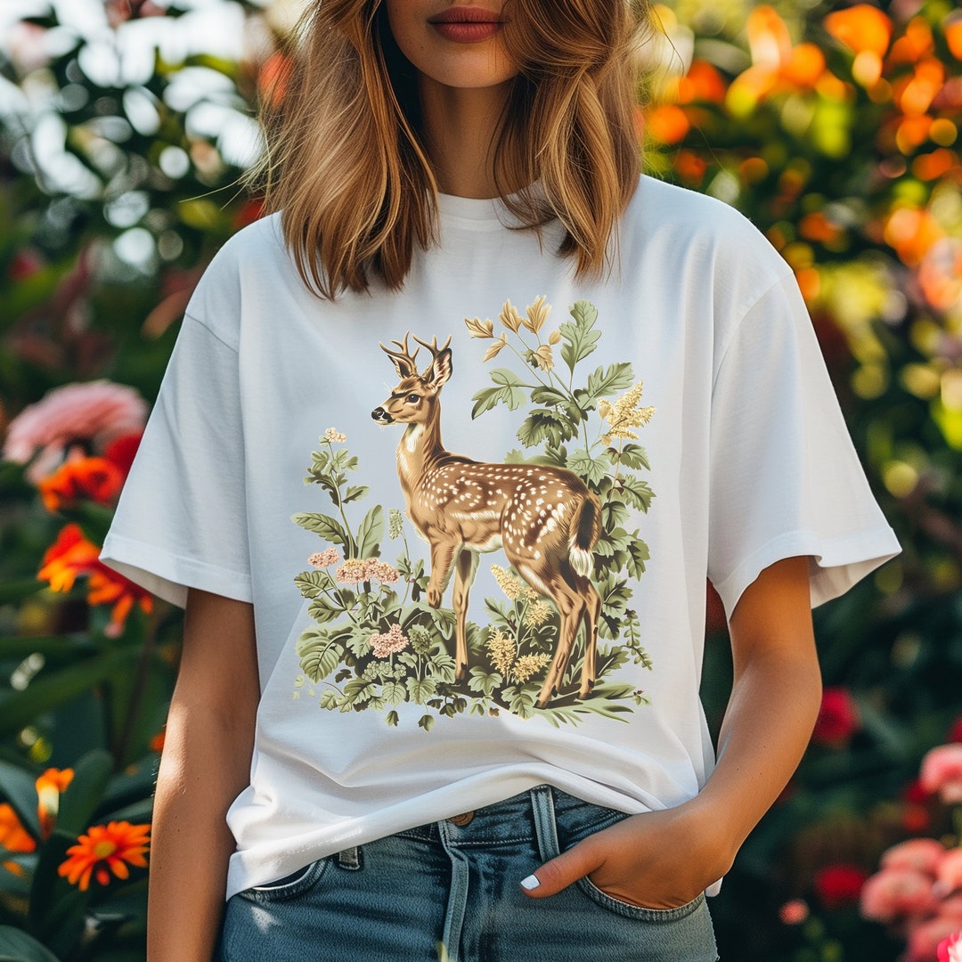 White-tailed Deer Unisex Tshirt, Cottagecore Deer Tee, Vintage Deer ...