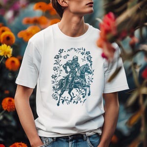 Chemise Knightcore, t-shirt médiéval Castlecore, tee-shirt Floral Knight, chemise fantasy art château