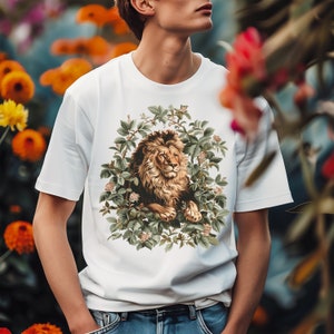 Lion Unisex TShirt, Cottagecore Lion Tee, Vintage Lion shirt, Gift for Lion Lovers, Lion and flowers Tee, Lion King Tshirt