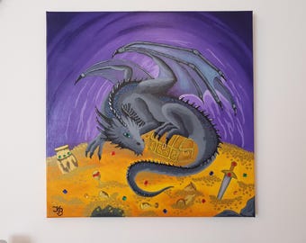 Original handgemaltes Acrylbild "Drachenschatz"