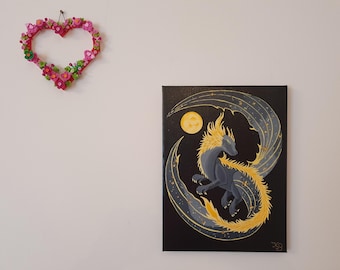 Original handgemaltes Acrylbild "Drachenmond"