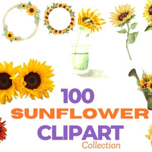 Watercolor sunflower clipart – floral bouquets – fall sunflower in PNG format instant download