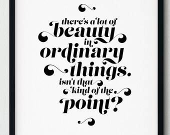 Beauty in Ordinary Things Office Quote, Pam Beesly, Black and White Minimalist decor, Modern art, Large wall art, Poster