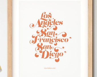 Los Angeles, San Francisco, San Diego, California Love, PRINTABLE poster, Minimalist decor, Modern art, Digital Download