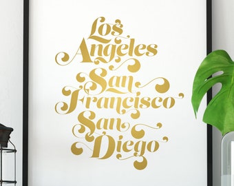 Los Angeles, San Francisco, San Diego, California Love, PRINTABLE art, Minimalist decor, Modern art, Large wall art, Poster